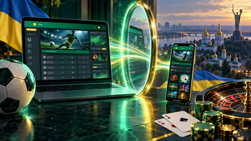 Сайт Bet365 на ноутбуці й смартфоні з однаковою спортивною лінією